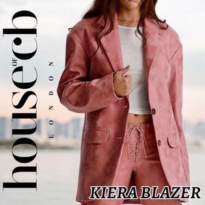 HOUSE OF CB LONDON Kiera Oversized Warm Pink Supple Vegan Leather Blazer NWT/LG